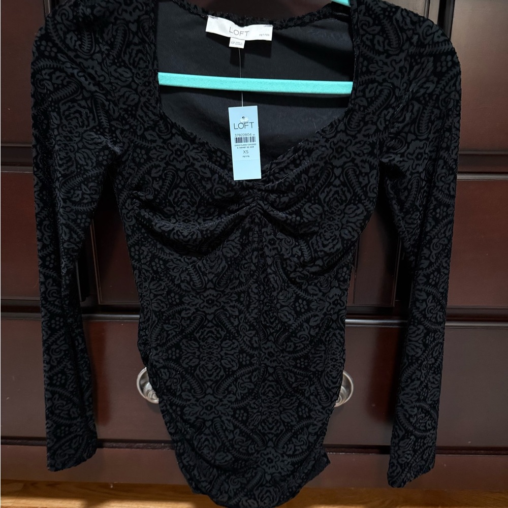 LOFT Black Textured Long Sleeve Top